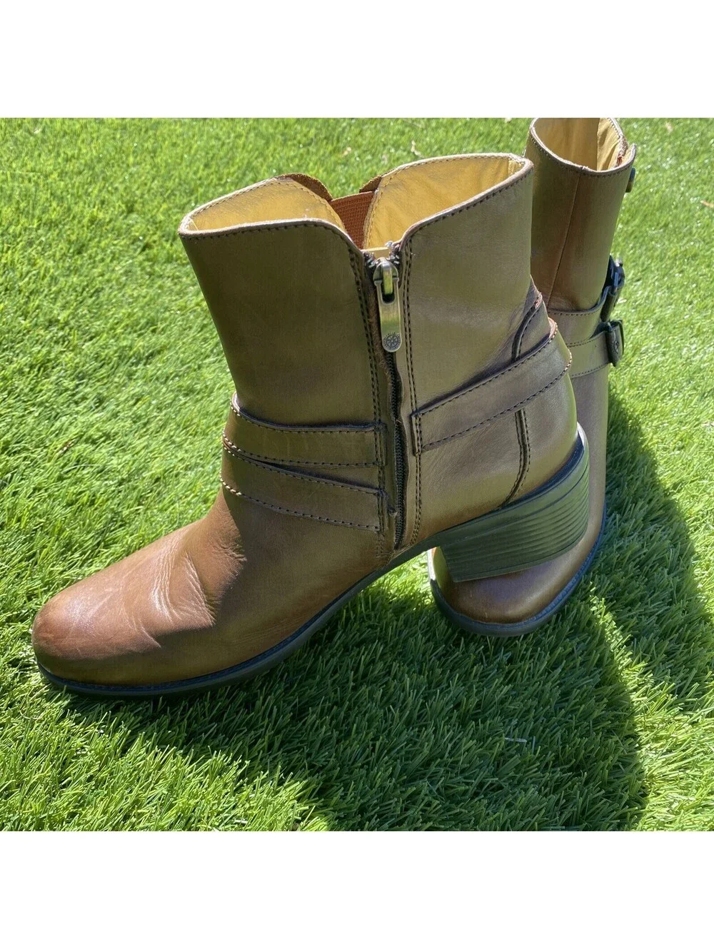 Bussola Antwerpen Luggage leather Ankle boots women’s 9,5low riding buckle strap